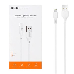 کابل شارژ فست 3 متری آیفون Porodo مدل PD-U3LC-WH سفید کد 30115