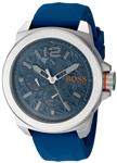 (HUGO BOSS Orange Men's 'NEW YORK' Quartz Stainless Steel and Silicone Casual Watch, Color Blue (Model: 1513348