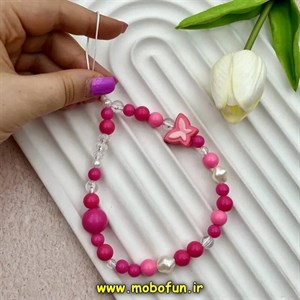 بند آویز دستی موبایل طرح پروانه لاکچری مرواریدی کد 65736