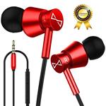 Marsno M2 Wired in Ear Headphones, Earbuds, Full Metal Earphones with Mic and Volume Control, High Definition, Noise Isolating, Deep Bass, Ergonomic Design &Crystal Clear Sound,3.5mm Jack,Red Housing