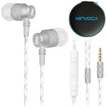 KINVOCA Wired Metal In Ear Earbuds Headphones with Microphone Volume and Case, Bass Stereo Noise Isolating Inear Earphones Ear Buds for Cell Phones, Aluminum Alloy, Carabiner, 3.5mm Jack, Silver
