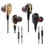 Dual Dynamic Drivers In-ear Earbuds, MoRange 2 Packs Noise Reduction 4 Speakers Earphones with Mic & Volume Control Compatible for Android Smartphone Cell Phones (Black, Golden)