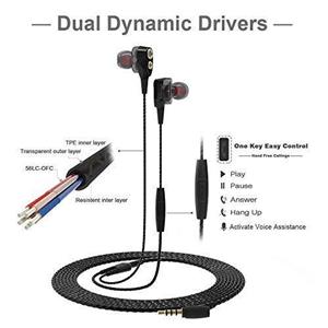 Dual Dynamic Drivers In-ear Earbuds, MoRange 2 Packs Noise Reduction 4 Speakers Earphones with Mic & Volume Control Compatible for Android Smartphone Cell Phones (Black, Golden) 