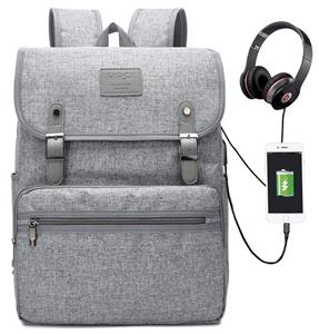 کیف و کاور لپ تاپ Laptop Backpack Men Women Business Travel Computer Backpack School College Bookbag Stylish Water Resistant Vintage Backpack with USB Port Fashion Grey Fits 15.6 Inch Laptop and Notebook