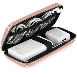 Shockproof Carring Case, iMangoo Hard Protective EVA Case Impact Resistant Travel Power Bank Pouch Bag USB Cable Organizer Sleeve Pocket Accessory Earphone Pouch Smooth Coating Zipper Wallet Rose Gold