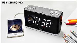 iTOMA Alarm Clock Radio Digital FM Dual Cell Phone USB Charge Port Night Light Auto Manual Dimmer Snooze Sleep Timer AUX in CKS507 