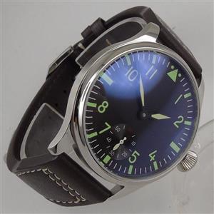 Parnis 44mm Black Dial Classic Pilot Men's Watch Seagull 17 Jewels 6498 Manual Winding Movement Luminous 