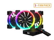 GAMDIAS RGB Case Fan 140mm Dual Light Loop Motherboard Sync with Remote Control Color - Three Fan Pack Cooling Aeolus M1-1403R