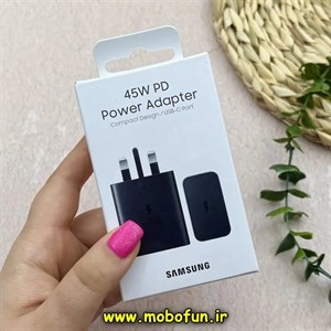 شارژر اصلی گوشی Galaxy A36 سامسونگ NFC دار تک پورت 45W وات Type-C B دو پین سوپر فست شارژ رنگ مشکی کد 30358