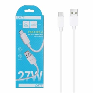کابل شارژ 1 متری فست USB to Type-C برند DENMEN مدل D77T رنگ سفید کد 30493