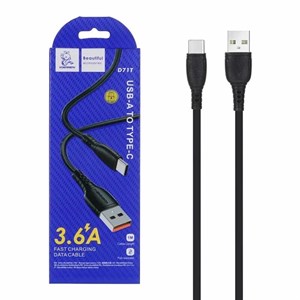 کابل شارژ 1 متری فست USB to Type-C برند DENMEN مدل D71T رنگ مشکی کد 30494