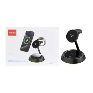 شارژر وایرلس سه کاره Hiska مدل HR-13 رنگ مشکی کد 30557