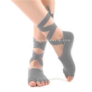 جوراب یوگا و پیلاتس ضد لغزش روباز ساق دار : طوسی