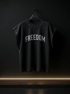 وست مشکی FREEDOM با پرچ فلزی سرشانه و دور سینه خفن پنبه دو نخ