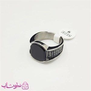 انگشتر مردانه استیل مدل نقره ای مشکی با نگین مارگازیت کیفیت مستر کد 750