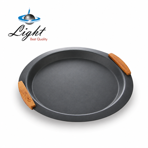 سینی گرد فلزی دسته چوبی لایت Light طوسی