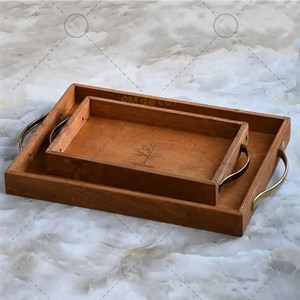 سینی دسته دار مدل چوبی طرح ارکیده مجموعه ۲ عددی