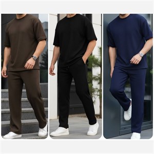 ست یقه گرد آرسام تیشرت شلوار مردانه فیتیله ای کبریتی