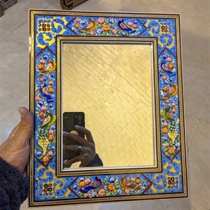 آینه نقاشی مینیاتورگل و مرغ  خاتم کاری 28در 34 