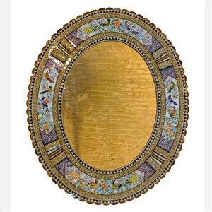 آینه بیضی خاتم  مینیاتور گل و مرغ47*57 