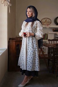 سارافون بلند لینن گل‌دار تهمینه سارافون بدون آستین گل‌دار