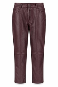 شلوار چرم زنانه مام استایل / مخروطی زرشکی با خط اتوی دوخت‌نما زارا استایل