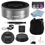 Canon EF-M 22mm f/2 STM Lens Silver + Advanced Accessory Kit - Includes to Get Started