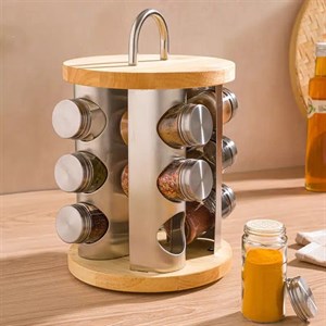 ست جا ادویه چوبی گردان 12 عددی لیمون کد P021