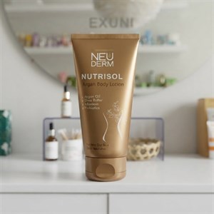 لوسیون بدن نئودرم مدل Nutrisol Argan Body Lotion (روغن آرگان، شی‌باتر، آلان‌توئین، پروبیوتیک، مغذی پوست خشک و خیلی خشک) ۲۰۰ میل