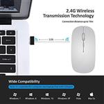 (TENMOS T9 Silent Wireless Mouse, 2.4G Ultra Slim Portable Travel Mouse Optical Computer Mice with Nano Receiver Compatible with Notebook, PC, Laptop, Computer (Silver