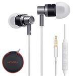 KINVOCA Wired Metal in Ear Earbuds Headphones with Microphone Remote Volume and Case,Bass Stereo Noise Isolating Inear Earphones Ear Buds for Cell Phones MP3 Players,Aluminum Alloy,3.5mm Jack,Gray