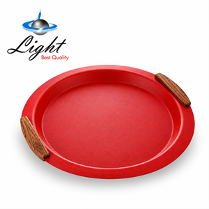 سینی گرد فلزی دسته چوبی لایت Light قرمز