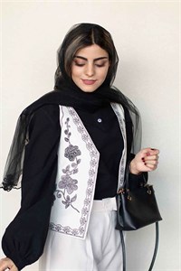 جلیقه لینن ترک گلدوزی هما جلیقه کوتاه لینن با گلدوزی نفیس