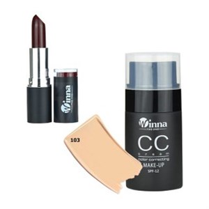 پک آرایشی دوعددی کرم پودرCC شماره 103 و رژلب جامد شماره 310 وینا