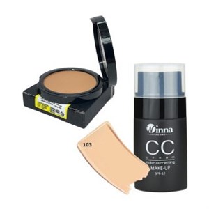 پک آرایشی دوعددی کرم پودرCC شماره 103 و پنکک مات مدل مینرال شماره 204 وینا 