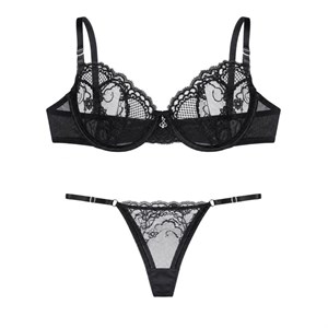 ست شورت و سوتین تور گاز فنردار رزا مشکی Rosa 8506
