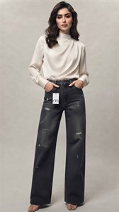 شلوار جین  نیم بگ زنانه  ZARA |کد  BSA-002 | رنگ طوسی  تینت  فسفری