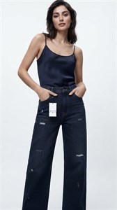 شلوار جین  نیم بگ زنانه  ZARA |کد  BSA-001 | رنگ آبی سرمه ای  تینت  بنفش