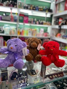 عروسک خرس  تدی پشمالو بنفش نشسته ۱۸ سانتی متر