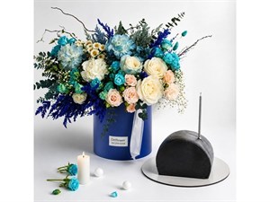 باکس گل و کیک برای کارفرما | هدیه‌ای محترمانه و شیک از گل فروشی دل