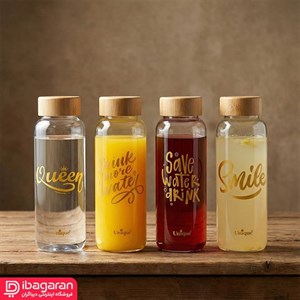 بطری آب شیشه ای درب چوبی یک لیتر یونیک مدل 3058