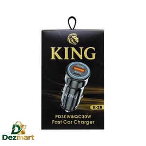 شارژر فندکی سوپرفست 30 وات دو پورت KING مدل K-20