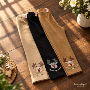 لگ گلدوزی دخترانه فانریپ طرح گوزن 3 تا 7 سال رنگ کرم نسکافه ای مشکی سایز 60 تا 75