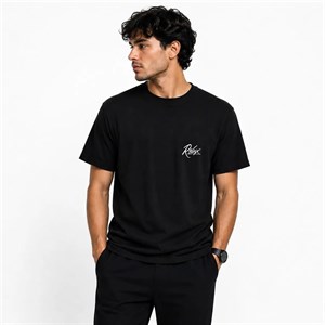 تیشرت یقه گرد مشکی طرح RELAX Signature جین وست نخ پنبه چهار فصل روزمره کژوال استریتویر