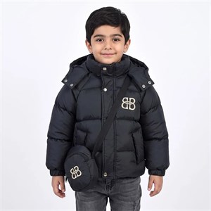 کاپشن باکسی پفکی پسرانه مشکی شمعی همراه کیف