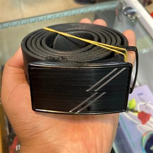 کمربند چرم ریلی مردانه مشکی سگک مستطیل طول 120 سانتیمتر (2)