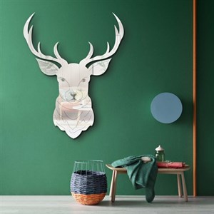 آینه دکوراتیو مولتی استایل، طرح گوزن، در دو رنگ طلایی و نقره ای، سایز 30 در 20 سانت