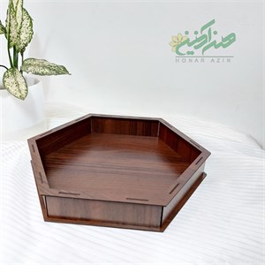 سینی فینگر فود سایز30 طرح لادن 6ضلعی وارتفاع5سانت ام دی اف در جه 1رنگ گردویی تیره