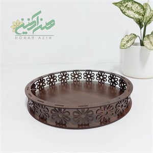 سینی فینگر فود طرح گلبرگ سایز(قطر) 30وارتفاع5سانت ام دی اف در جه 1رنگ گردویی تیره
