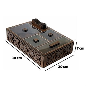 جعبه دمنوش چوبی طرح گل به همراه شش عدد زیر لیوانی مدل دولایه چوبی ام دی اف (پس کرایه)